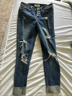Women’s Distressed Dark Blue Skinny Jeans - Unbranded
